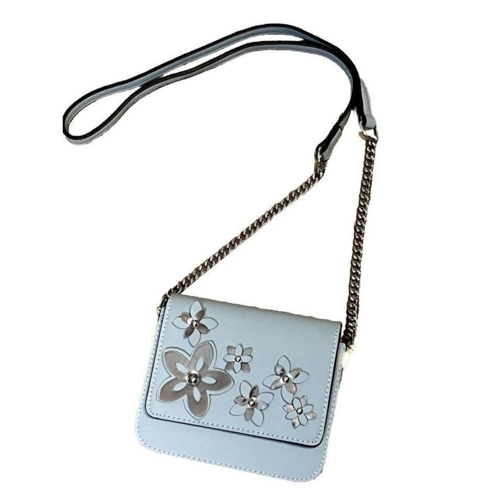 OKPTA Leather Silver Flower Accents Shoulder Strap Purse Modern Boho Feminine
